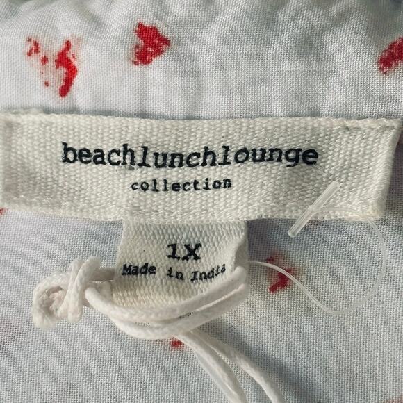 Beach Lunch Lounge Heart Print Blouse 1X White Top Long Sleeve Convertible - Picture 5 of 10